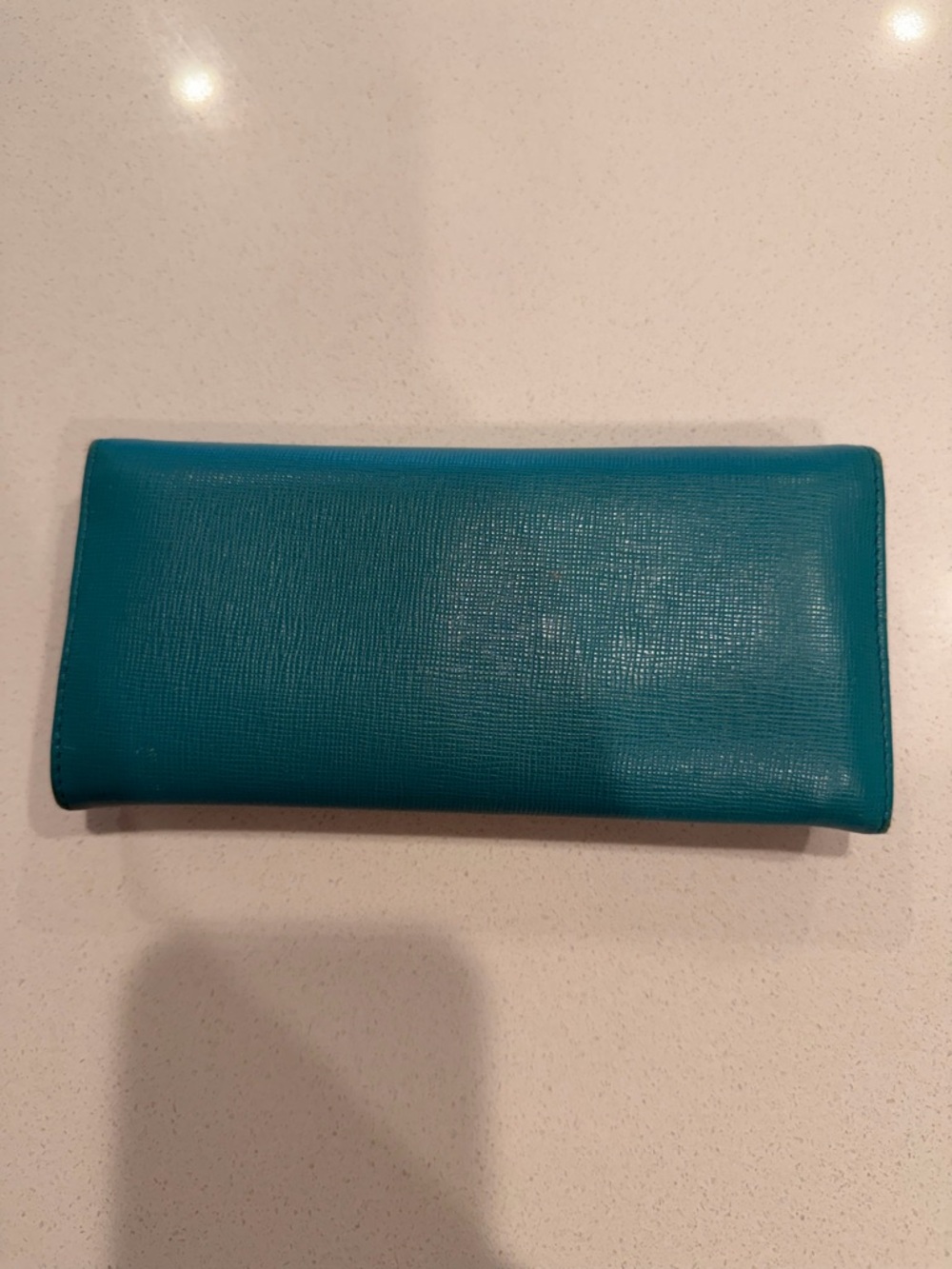 Fendi Teal Leather Continental Wallet with Yellow Fendi Box, Bag, and Dustbag - Picture 4 of 9
